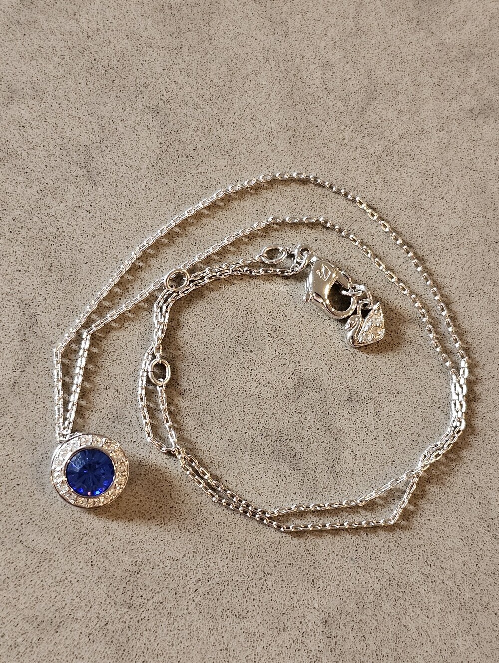Swarovski Round Halo Pendant Necklace - Royal Blue & Clear Crystals